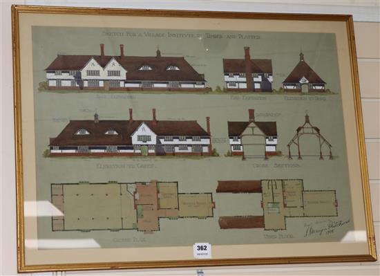 J Mervyn Pritchard, ink and watercolour, Sketch for a Village Investiture, signed and dated 1905 50 x 72cm.